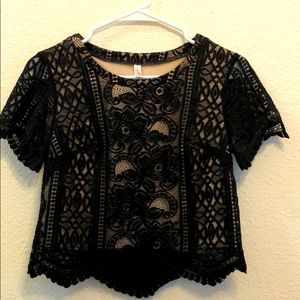 Xhileration Crop Black Lace Top